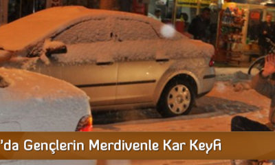 Sunguru’da Gençlerin Merdivenle Kar Keyfi