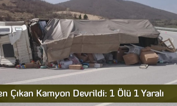 Kontrolden Çıkan Kamyon Devrildi