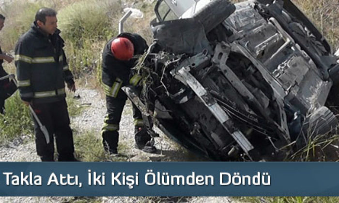 Otomobil Takla Attı, İki Kişi Ölümden Döndü