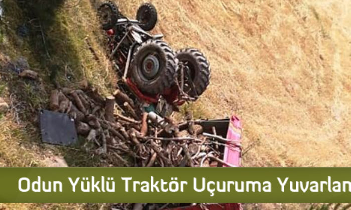 Odun Yüklü Traktör Uçuruma Yuvarlandı