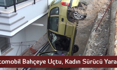 Otomobil Bahçeye Uçtu, Kadın Sürücü Yaralandı