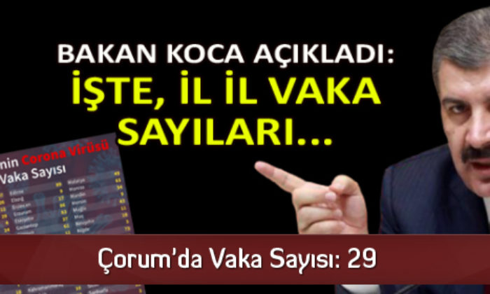 Çorum’da Vaka Sayısı: 29