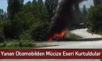 Yanan Otomobilden Mücize Eseri Kurtuldular